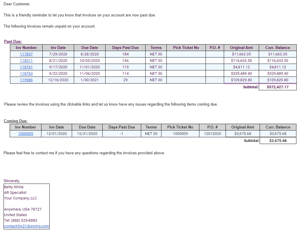 Image of dunning notice sample